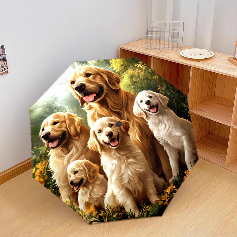 1 PC Automatic Folding Umbrella - Golden Retriever Pattern, Portable & Foldable Design with 8 Ribs, Christmas Birthday Gifts