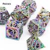 7 Pcs Silver Colorful Dragon Metal Dice Hollow Metal Polyhedral Dice Set Suitable for Role-Playing RPG  Board Game Card Game