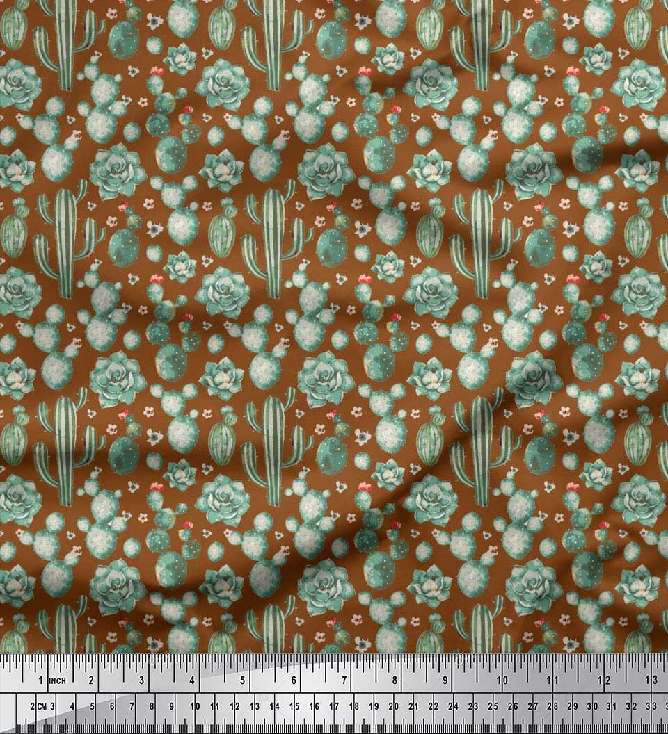 

Японська креп-сатин Soimoi Тканина з принтом квітів, сукулентів і кактусів на метр 42 дюйма 42 Inch Wide - Poly Crepe коричневий