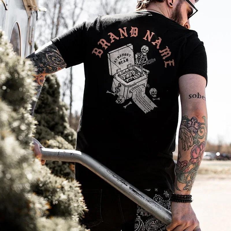 Men Clothing Heavy Metal Rock Skull Graphic Tshirts Grunge Punk Gothic Short-sleev Tops Male Oversized Tees Camiseta Hombre