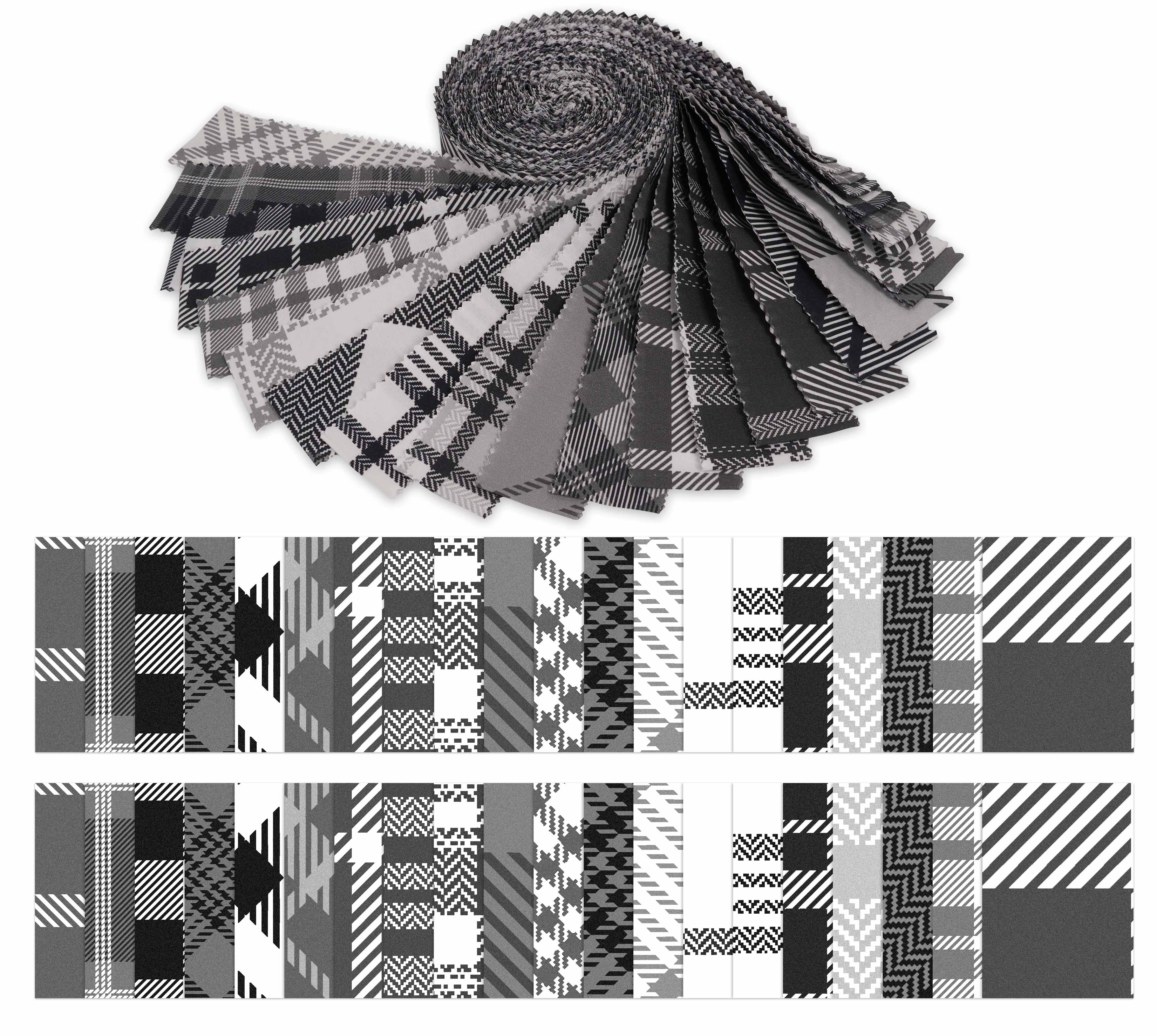 

Soimoi 40Pcs Check & Tartan Print Cotton Precut Fabrics For Quilting Craft Strips 2.5x42inches Jelly Roll - White & 1.5x42inches білий