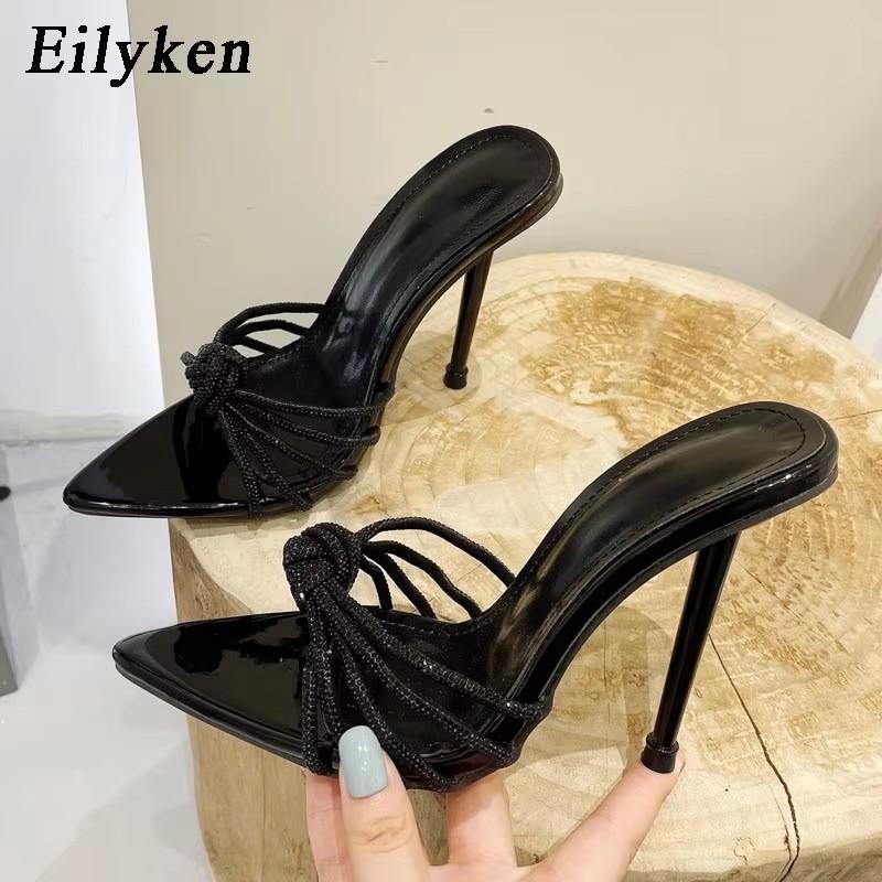 Fashion Eilyken Sexy High Heels Slipper Women Summer Fashion CRYSTAL Narrow Band Pointed Toe Slides Stripper Party Sandal Mule Shoes
