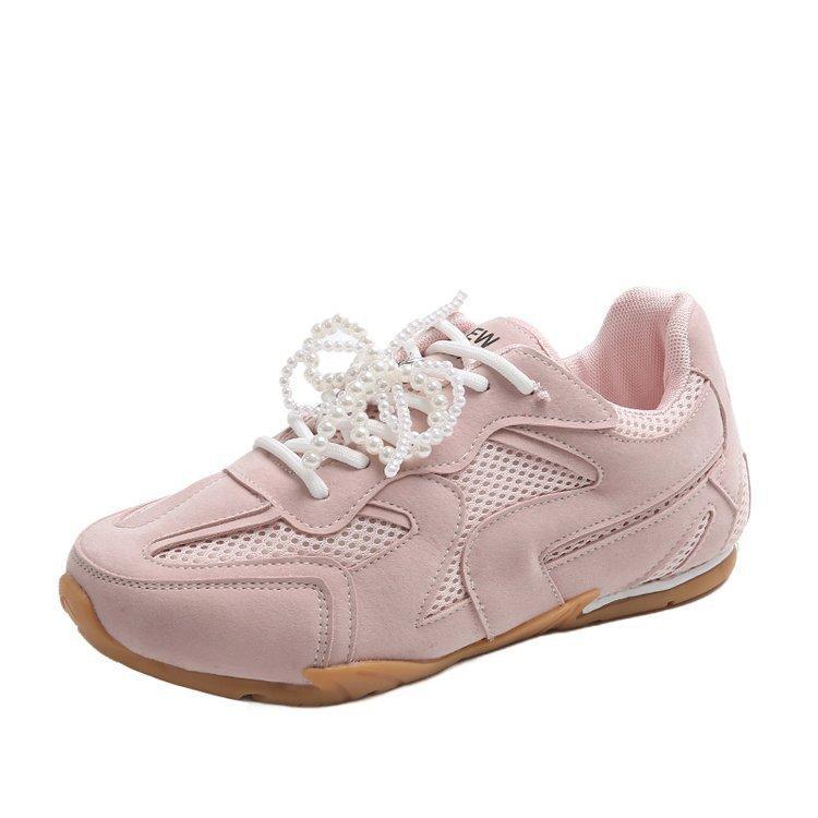 Platform soled German training shoes women's pearl shoelaces silver ballet style 2025 new spring casual Forrest Gump sports shoes