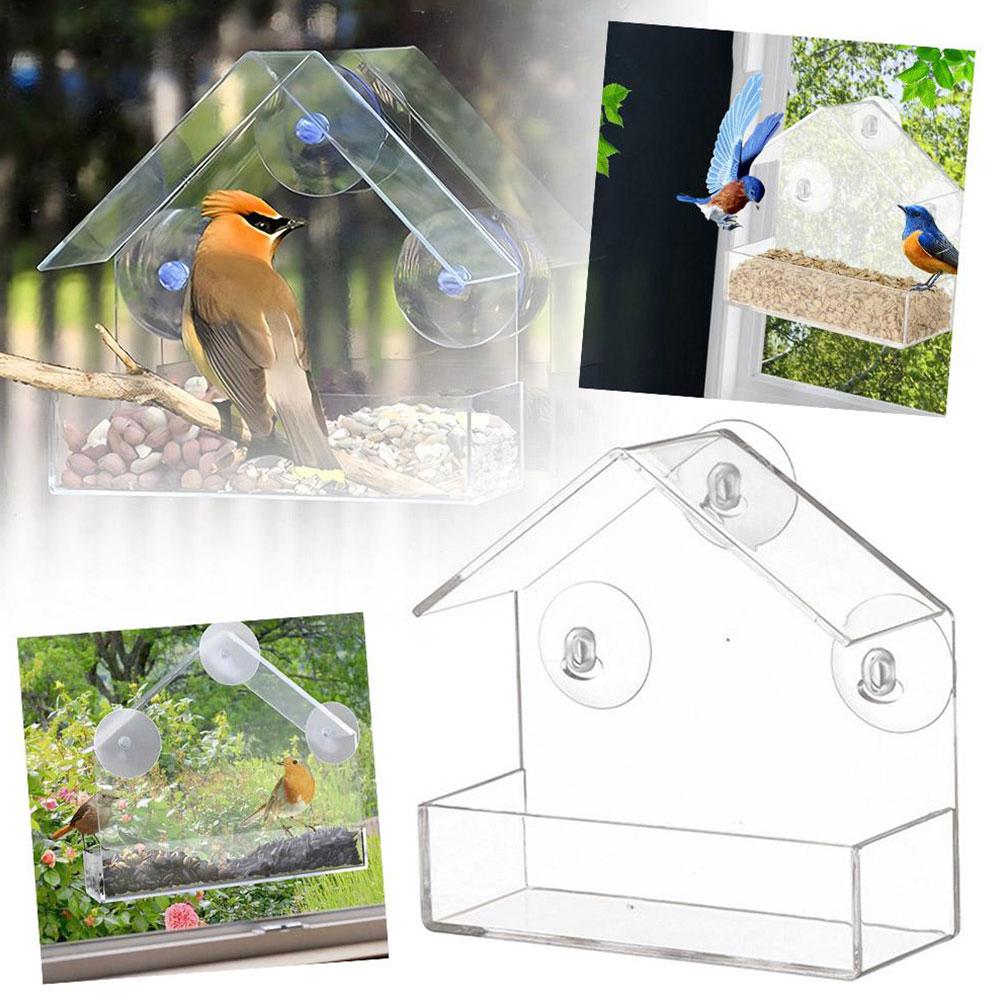 Acrylic Bird Feeder Clear Window Outside Hanging Bird Feeder House with Suction Cup for Garden Outdoor Backyard Wildlife Birding