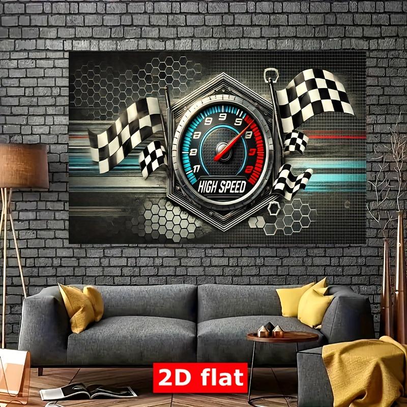 One 2D plane racing speedometer and a polyester banner with the grid flag.
