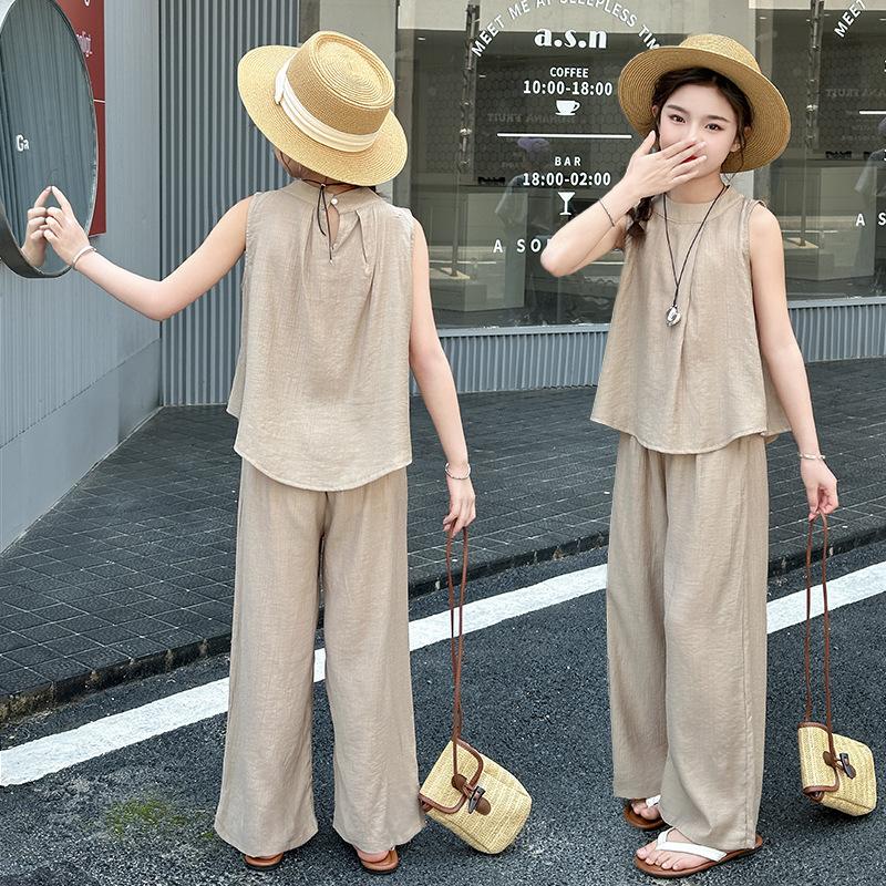 Mädchen Anzüge Sommer Bequem Ärmellos Outfits Weste + Weite Hosen 2-teiliges Kinder Set Lässig Kinderkleidung Trainingsanzug