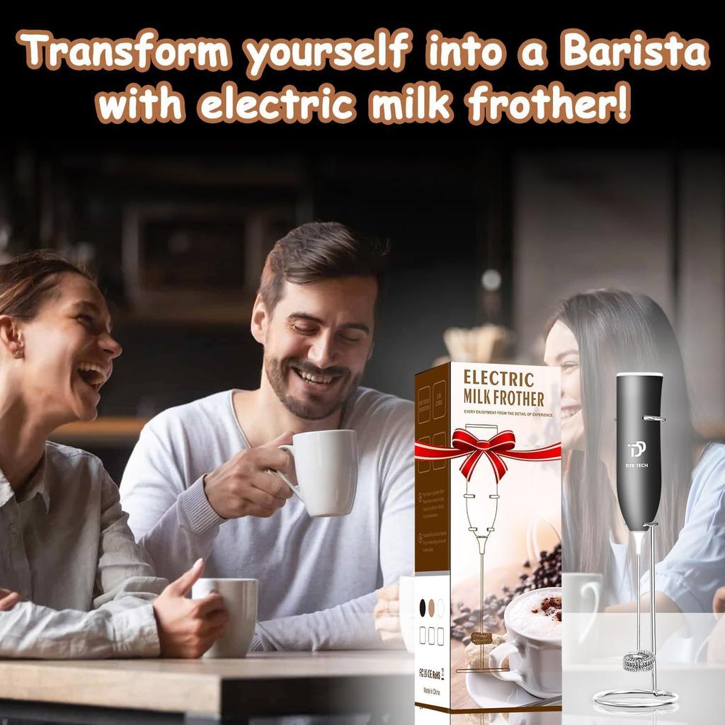 Rechargeable Milk Frother,Milk Frother Handheld,Coffee Mixer with Stand,Detachable StainlessSteel Whisk,forLattes,Cappuccino,Matcha,Etc. (Black)