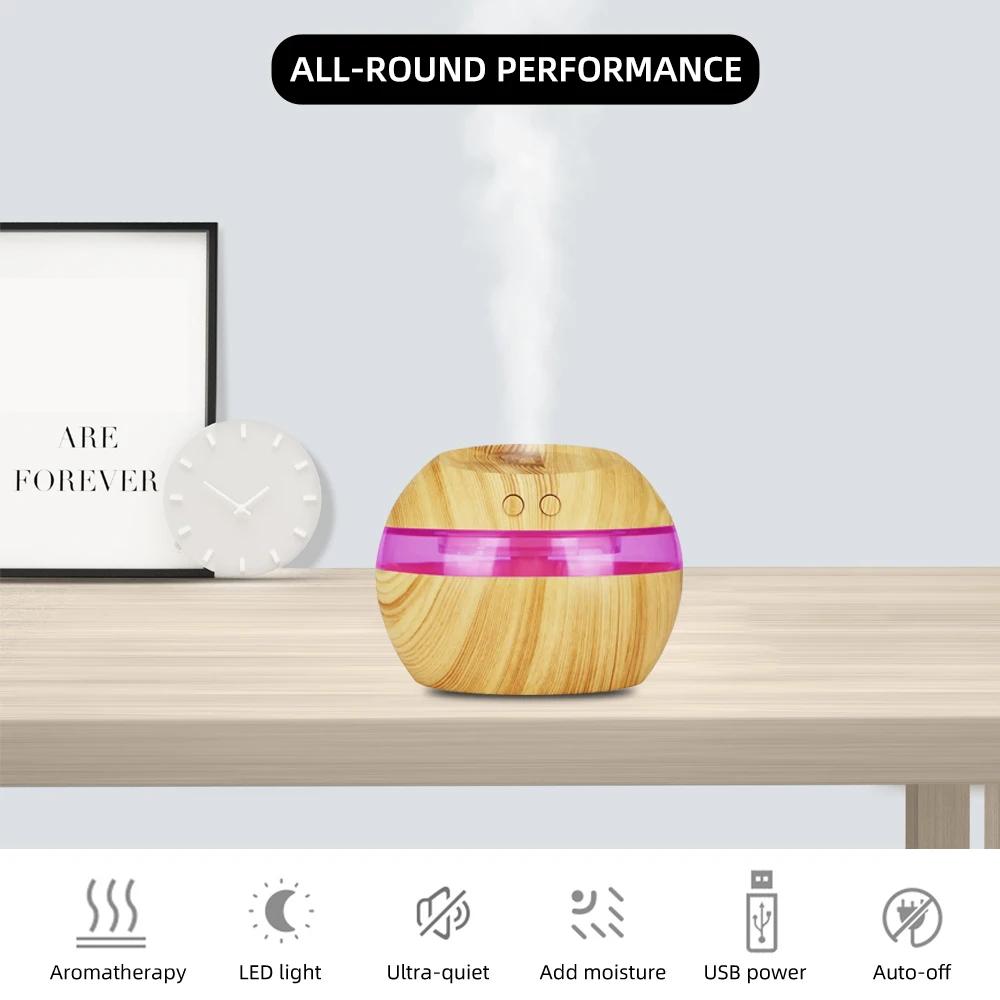 Wood Grain Humidifier, Aromatherapy Diffuser, Night Light, Touch Control, 300ml, Home Comfort