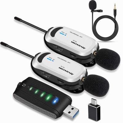 Belaidis mikrofonas USB Alvoxcon belaidis mikrofonas PC kompiuterio mikrofonas Android telefonas iPhone prisegamas mikrofonas su ausinių lizdu UHF įrašymas