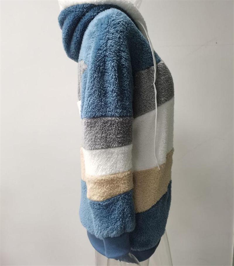 Women's Loose Fit Multi-Color Plush Hooded Jacket - Autumn/Winter 2021