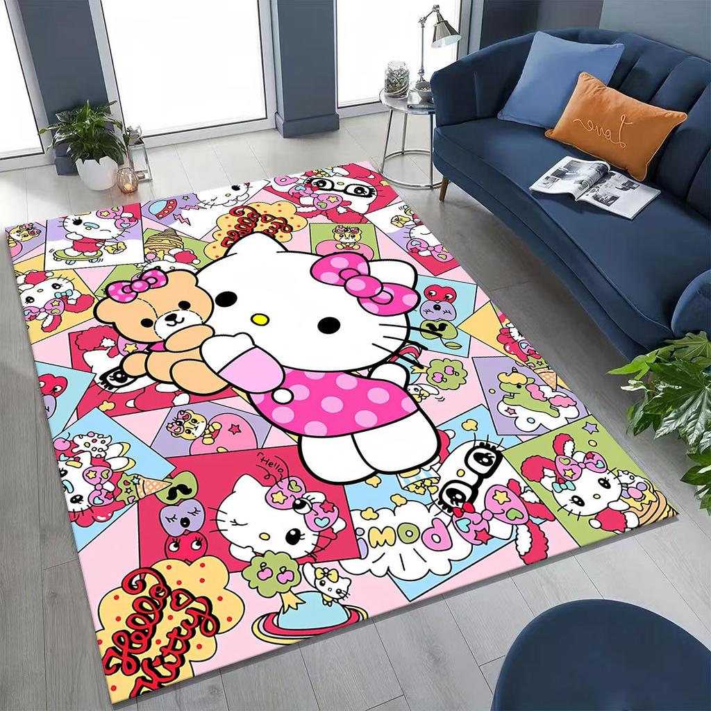 3D Cute Hello Kitty Sanrio Cartoon Rug for Bedroom Living Room Sofa Home Doormat Decor, Large Kid Play Non-slip Floor Mat Gift