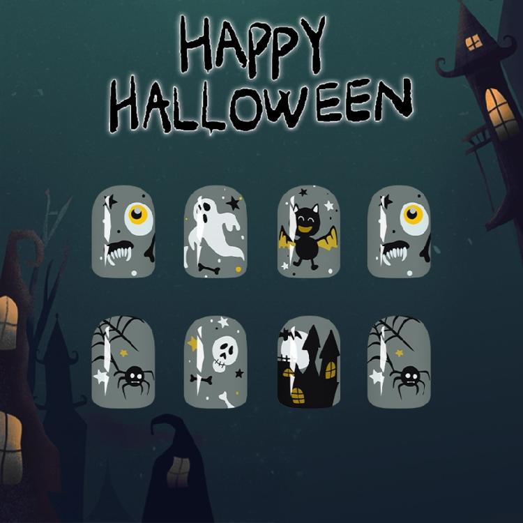 Halloween Nail Art Set 24PCS Horror House Designs With Cobweb Design And Shimmering Bat Motifs