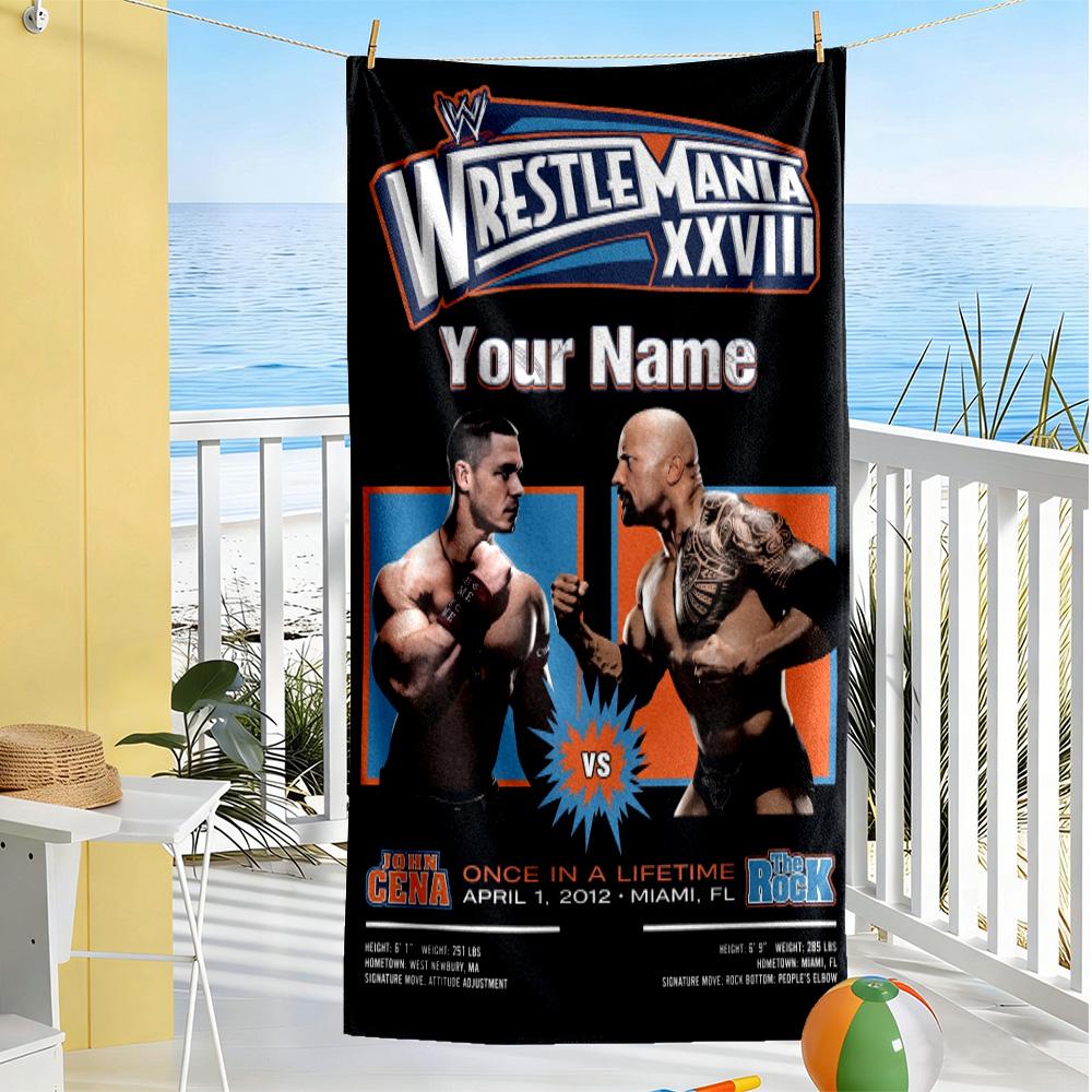 Wrestlemania Personalized Name Beach Towel Quick-Dry Soft Microfiber Perfect for Traveling Yoga Camping and Swimming