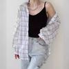Korean Style Loose Plaid Long Sleeve Shirt - Women's Fashionable Sun Protection Top