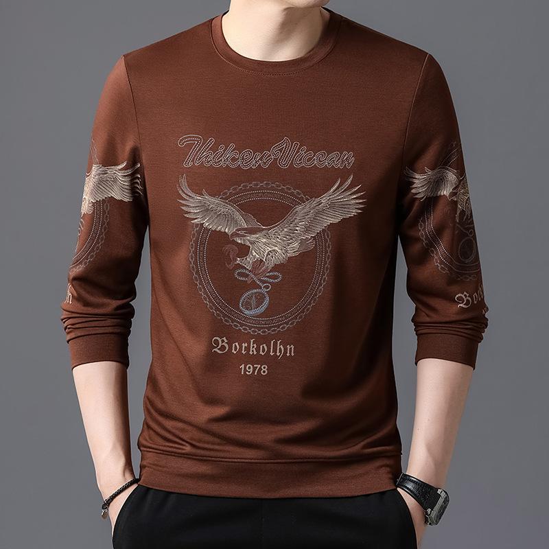 Męska jesień Nowa męska koszulka T-shirt Modna swobodna okrągły dekolt Nadruk Długie rękawy Młodzieżowa moda Uniwersalna koszulka męska