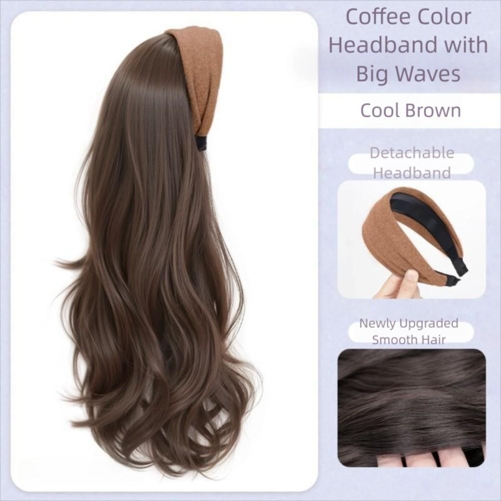 Clip in Half Headband Wig Korean Style Long Wavy Curly  Hair Gray Wide Knit Headband Wig  Party