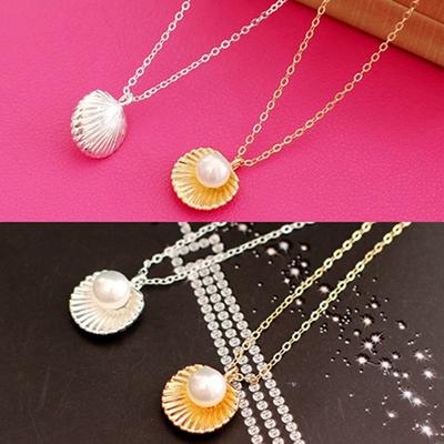 Colar Faux Pearl Elegante Colar com Pingente de Concha para Namoro