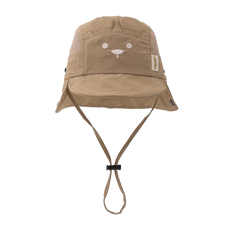 Summer Baby Hat Cartoon Bear Ear Embroidery Quick Dry Fisherman Hats for Boys Girls Neck Protection Kids Hat Breathable