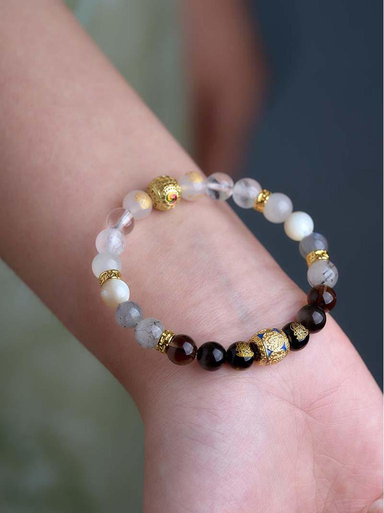 Five Elements Crystal Bracelet: Gold, Water, Earth, Wood, Fire - Wealth-Attracting Natural Crystal Agate Bracelet