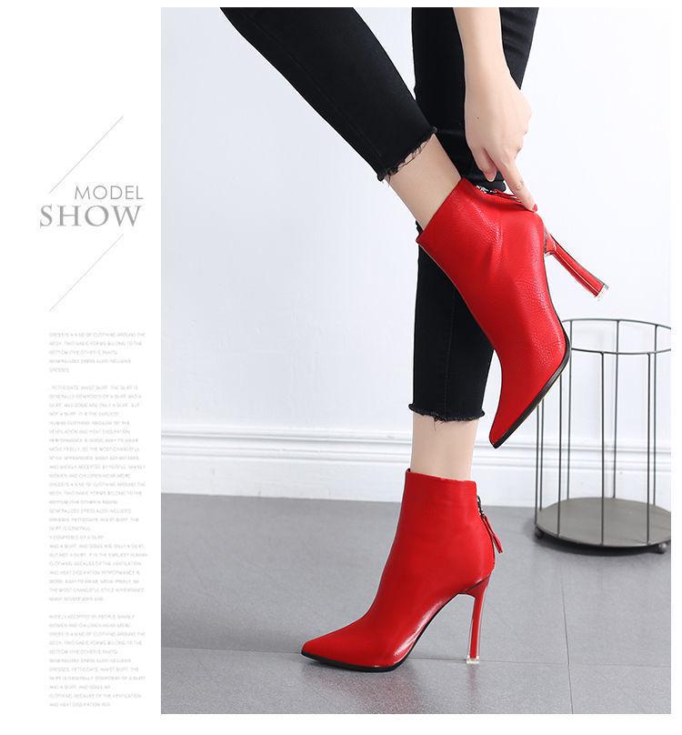 Women's Genuine Leather Pointed Toe Ankle Boots, 2025 High Heel Stilettos for Autumn/Winter, Versatile Slimming Martin Boots for Men and Women.