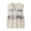 Retro Color Block Cashmere V-Neck Knitted Drop Shoulder Preppy Vest for Women