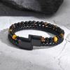 Stylish Leather Bracelet for Men Boys,Double Layers Natural Stone Tiger Eye Black Beaded Bracelet,Gift To Father Husband BBF