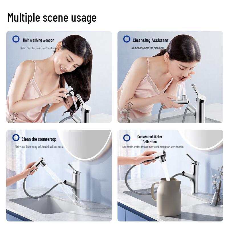 JOMOO Silver Pull-Out Bathroom Basin Faucet