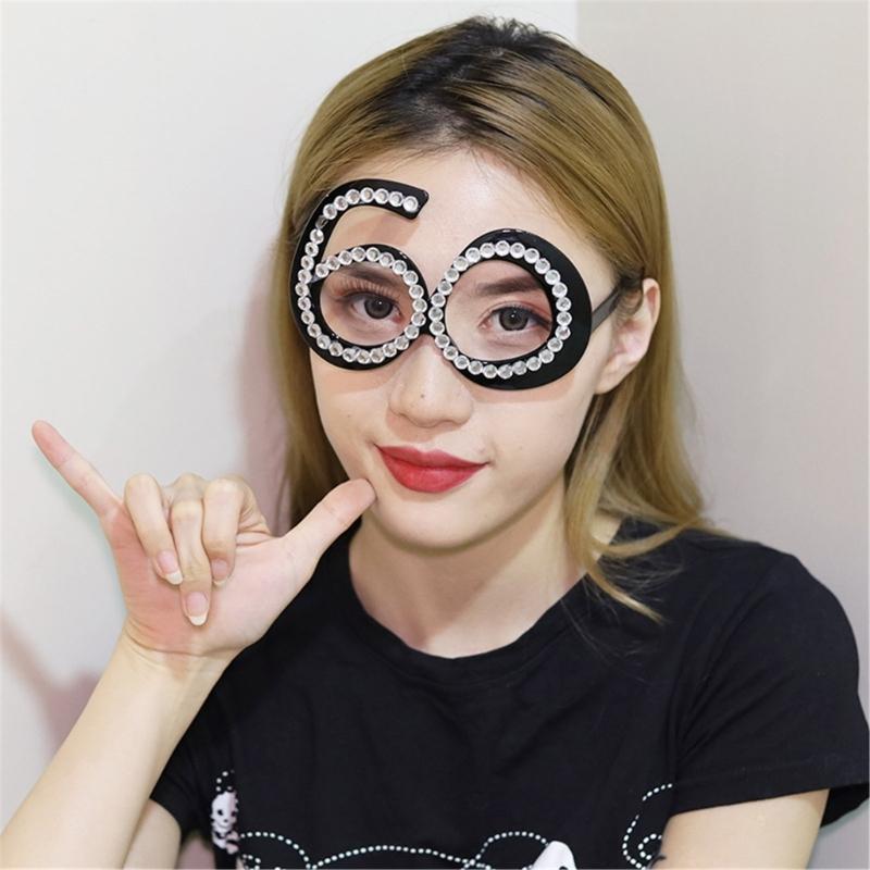 Number Crystal Frame Party Dress-up Glasses for Adults Birthday Christmas Party