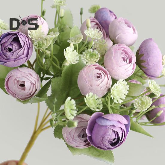 Flori artificiale, rezistente la decolorare, floare de mătase artificială, 15 capete, floare de trandafir artificial, furnituri pentru nuntă