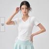 Women's Slim-Fit V-Neck Drawstring Top: Fashionable, Versatile, Soft Texture, Short-Sleeved T-Shirt, Complements All Skin Tones.