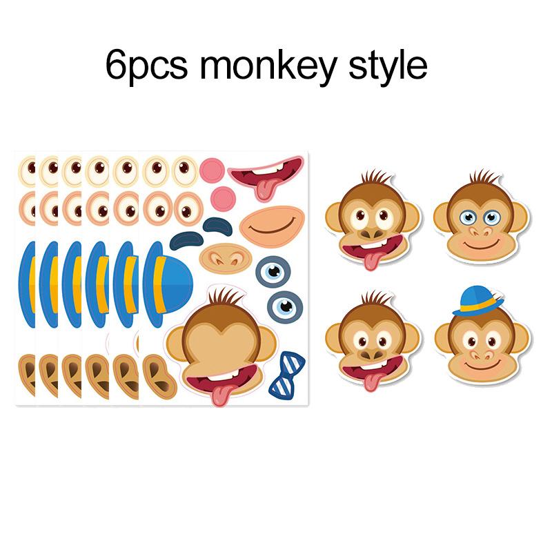 6 arkuszy Naklejki zmieniające twarze zwierząt Zabawki Kreskówkowe Wodoodporne Naklejki Wielokrotnego Użytku Zarządzanie Emocjami i Umiejętność Ekspresji TMZ