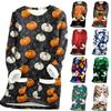 Women Long Sleeve Fleece Lined Tunic Sweater Dress with Halloween Print Soft Warm Thickened Sherpa Pullover for Autumn Winter