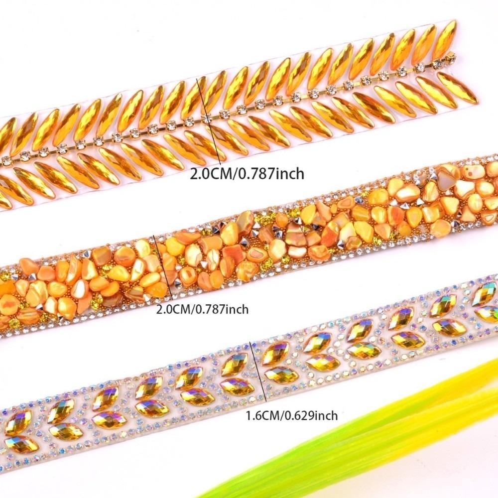 Golden Hot Fix Rhinestone Trim Wheat Ear Design Resin Hot Fix Rhinestone Tape  Cosmetic Decor