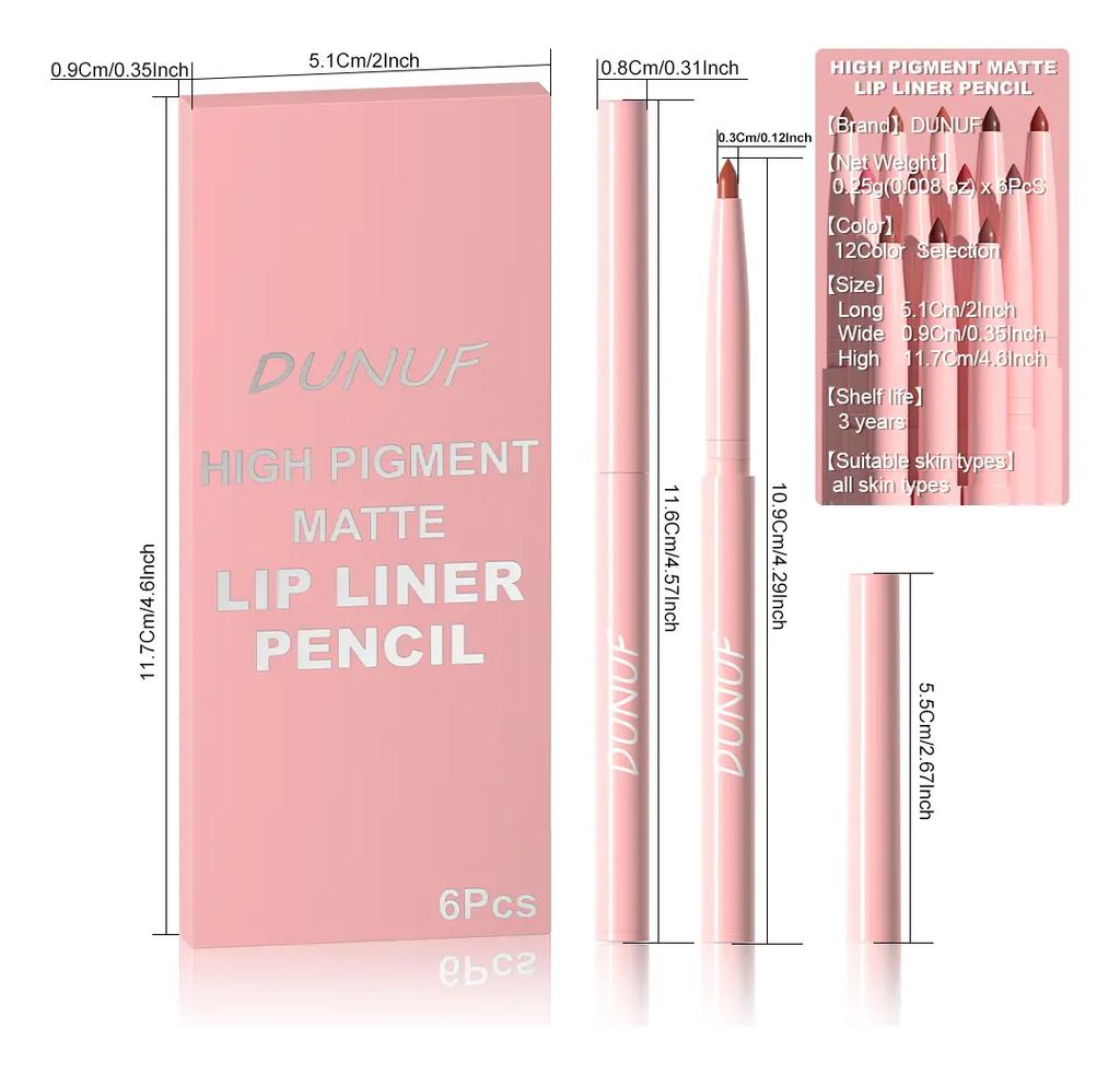 Set Of 6 Dunuf Matte Lip Liners