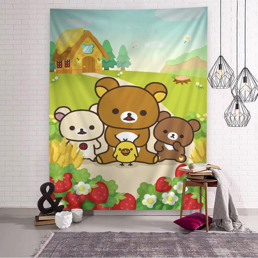 Cute Rilakkuma Bear Printed Large Wall Tapestry Hanging Tarot Hippie Wall Rugs Dorm Home Decor