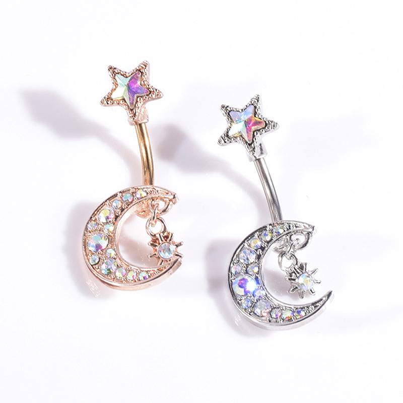 Navel Belly Button Rings Bar  Moon Star Dangle Body Piercing Jewelry