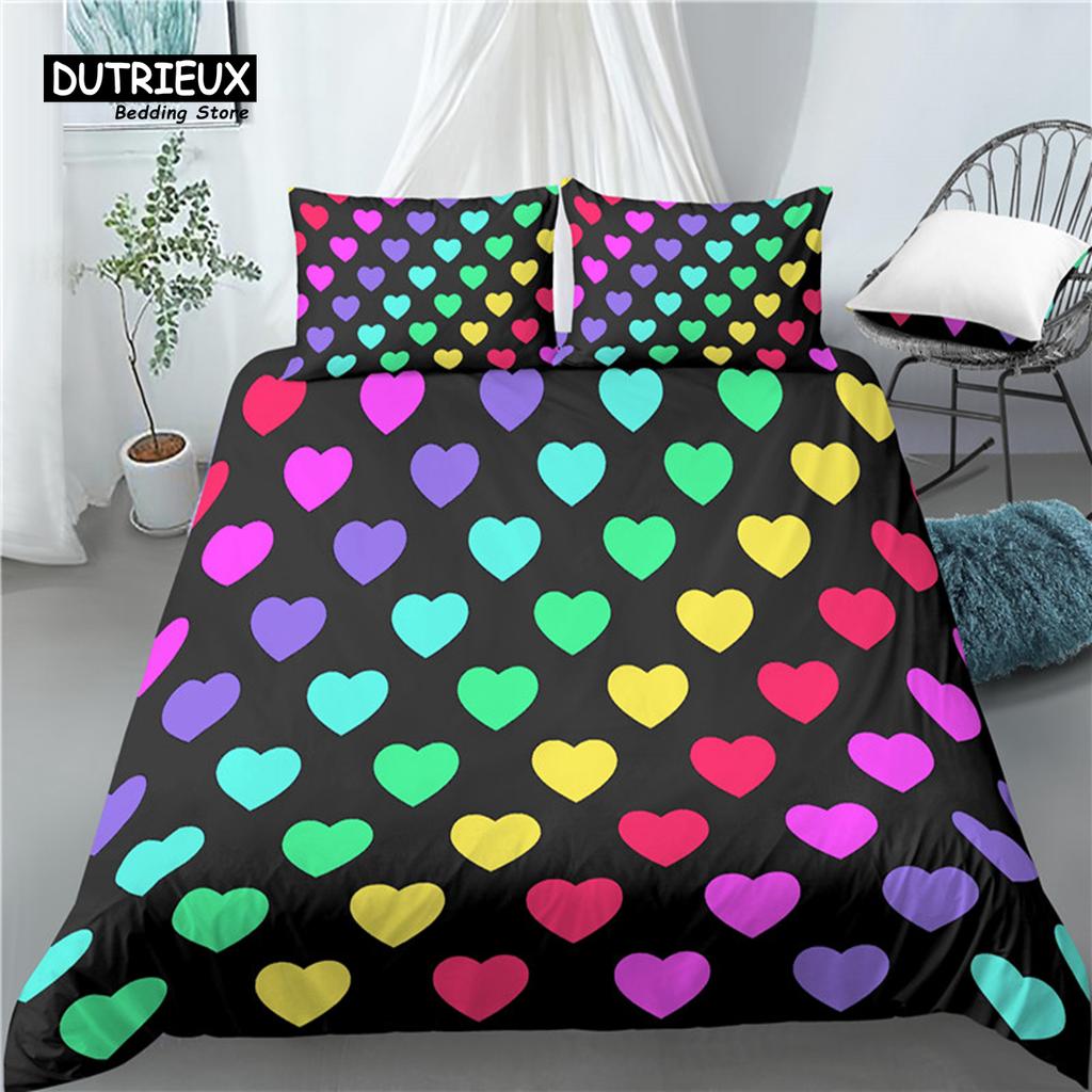 Home Living Luxury 3D Heart Print 2/3Pcs Comfortable Duvet Cover PillowCase Bedding Sets Queen and King EU/US/AU Size