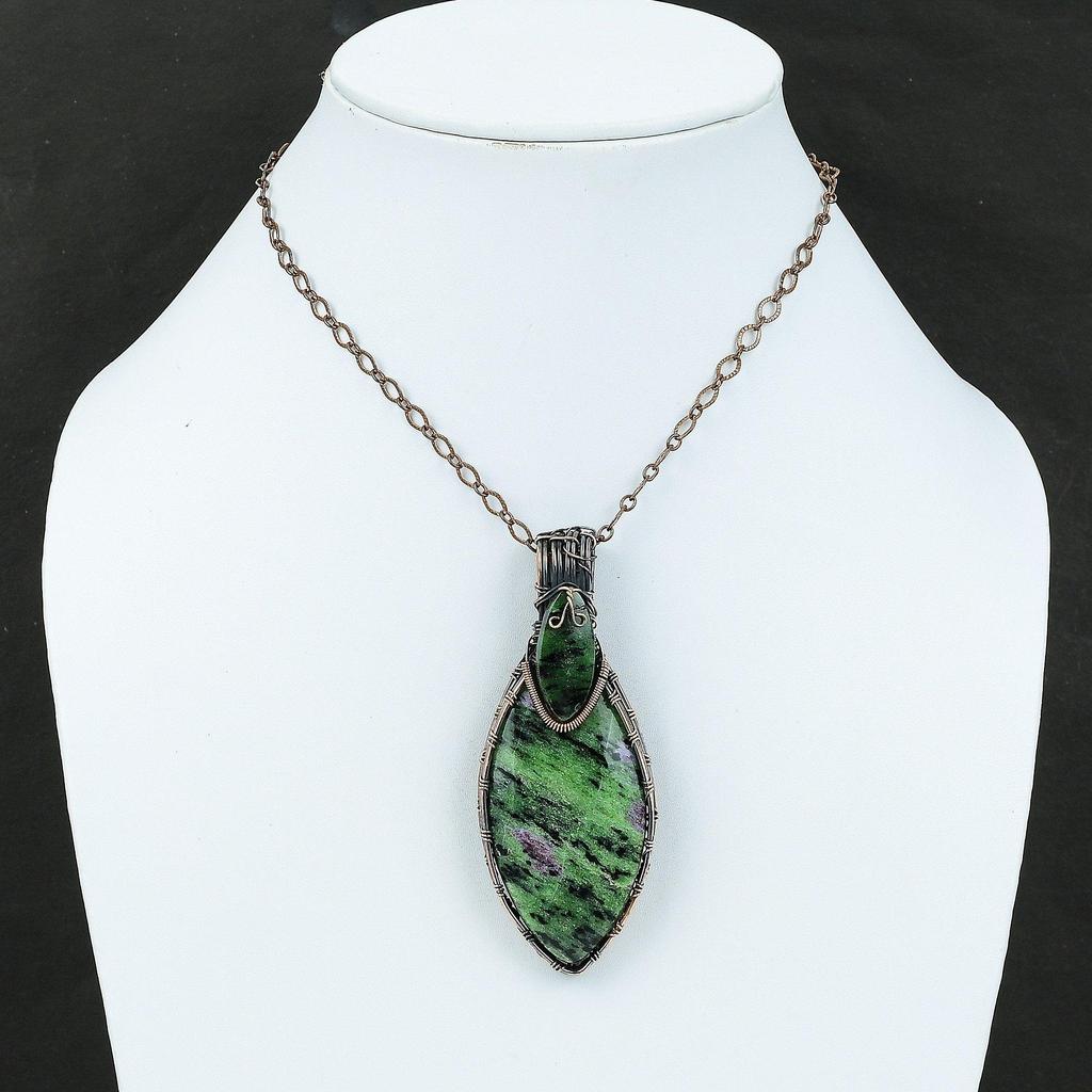 Rubin Zoisit Anhänger Kupferdraht umwickelter Edelsteinanhänger Handgefertigter Anhänger Rubin Zoisit Schmuck Umwickelter Anhänger Kupferschmuck Geschenk für Sie