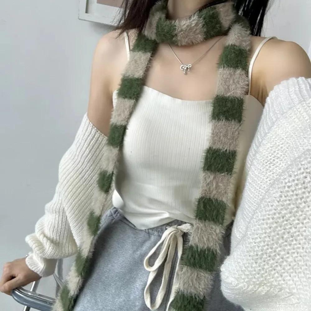 Clothing Accessories Y2 Striped Scarf Warm Knitted Wool Neck Scarves Soft Sausage Thin Scarf Autumn Winter