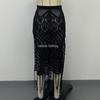 European-American High Slit Tassel Midi Skirt Beach Cover-Up