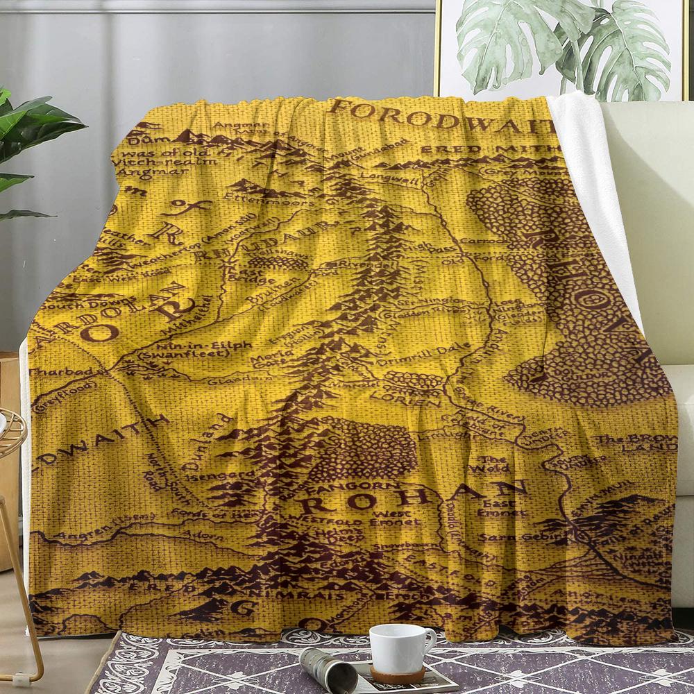 GUOYU Blanket Middle Earth Map Throw Soft Flannel Throw Summer Blanket Lightweight Cozy Nap Blanket for Sofa Bed Travel