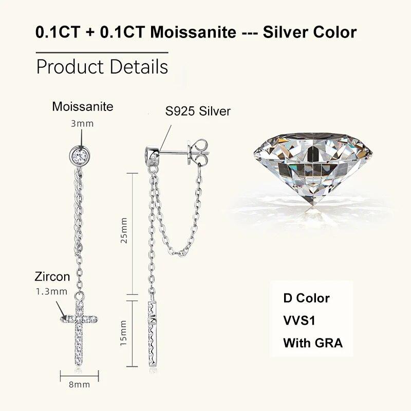 Trendy 0.1CT 3mm D Color Moissanite Diamond Drop Earrings for Women Girls S925 Silver Long Tassel Dangle Earring