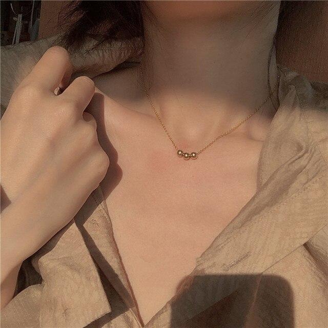 

Ожерелье-цепочка из стерлингового серебра 925 пробы, простая круглая бусина, кулон с золотой фасолью, покрытие из 14-каратного золота 42cm+3cm золотой