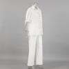 Womens White Cotton Linen Blouse Pants Set Casual 2-Piece Outfit With Puff Sleeves