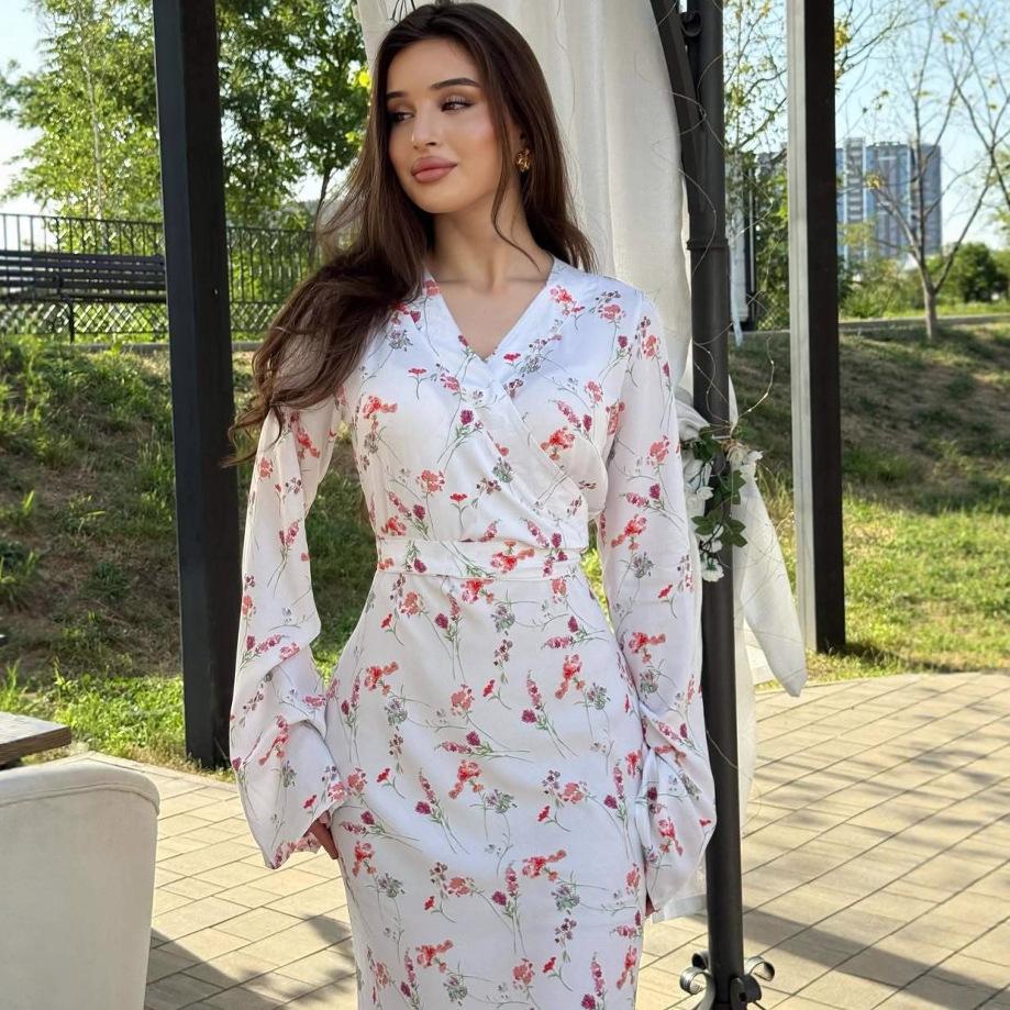  American Women's Clothing 2025 Summer New Fashion Casual Temperament Long-sleeved Hip-wrapped High-waisted Slim-fitting Dress