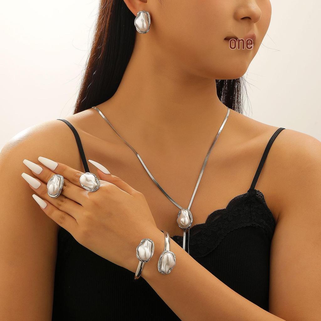 Baroque Pearl Jewelry Set: Necklace, Earrings, Ring, Bracelet, Choker for Women