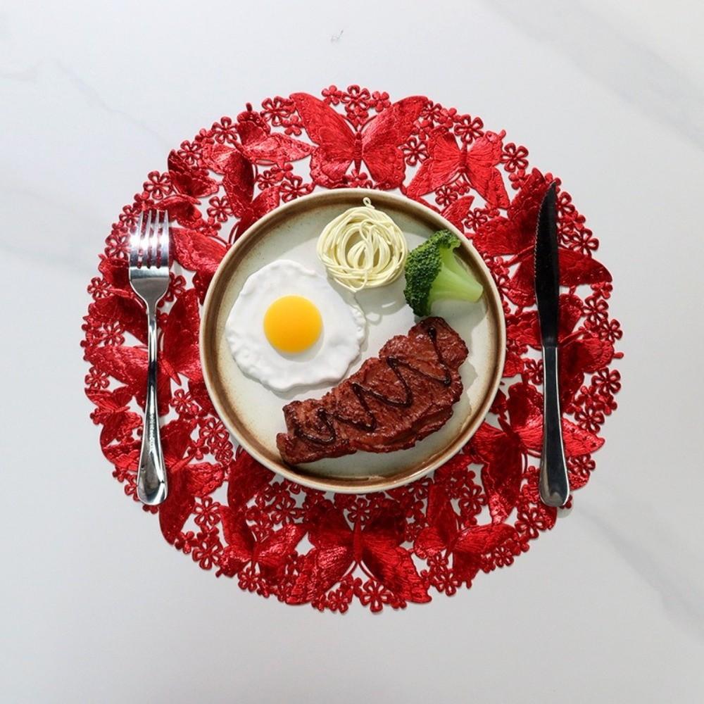 4PCS Round Butterfly Dining Table Mat Hollowed-Out Tableware Pads Heat-Insulating Mat  Dining Table