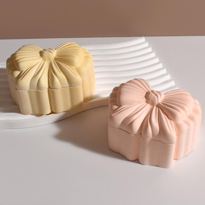 Bowknot Storage Box Mould Scented Gypsum Candle Cup Jewelry Storage Can Resin Silicone Mold for DIY
