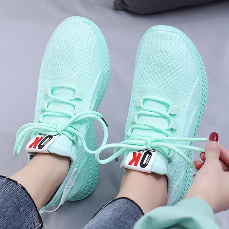 Red Mesh Casual Shoes Breathable Knitted Sneakers for Women Tennis Ladies Flat Sneakers Spring Lightweight Running Sports Shoes