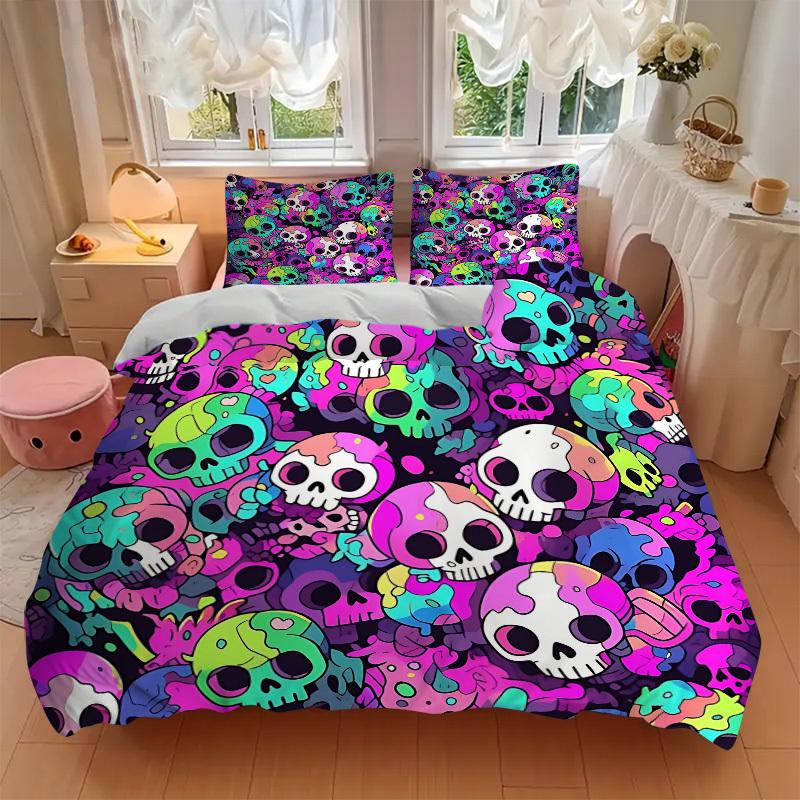 3pcs Bedding Set Skull Party Includes 1 Comforter + 2 Pillowcases, Without Pillow Inserts, Soft Comfortable,a0909080